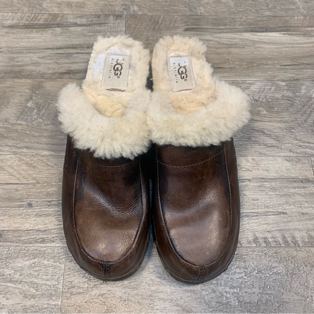 UGG Leather Kalie Clogs Sheepskin Slip On Shoes Slippers - Picture 5 of 12